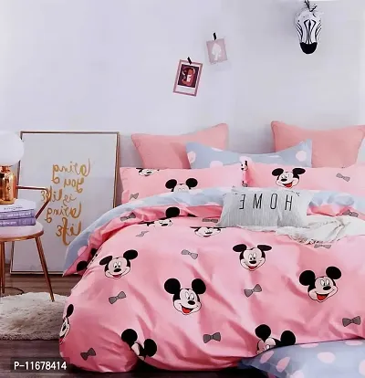 Amvy Creation Prime Collection 160TC Glace Cotton Supersoft Double Bedsheet with 2 Pillow Covers (Multicolour, 90x90 Inch) - Pink Mickey2-Gold-M