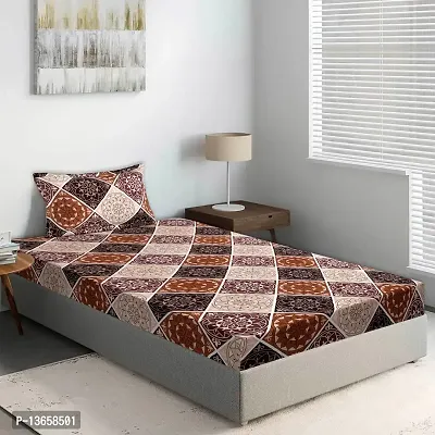 Amvy Creation 160 TC Prime Collection Glace Cotton Printed Flat Single Bedsheet with 1 Pillow Cover