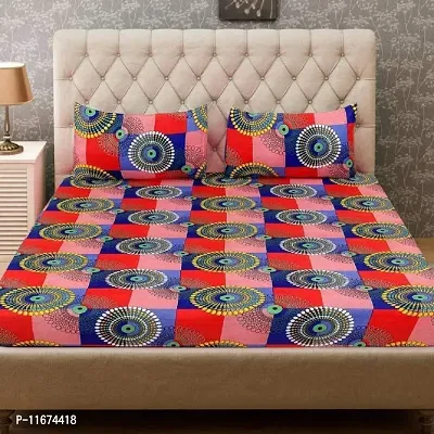 Amvy Creation 144TC 3D Printed Polycotton Double Bedsheet with 2 Pillow Covers (Multicolour, Size 87 x 87 Inch)-thumb0