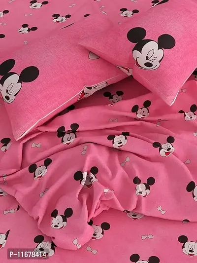 Amvy Creation Prime Collection 160TC Glace Cotton Supersoft Double Bedsheet with 2 Pillow Covers (Multicolour, 90x90 Inch) - Pink Mickey2-Gold-M-thumb5