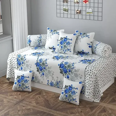 Amvy Creation Supersoft Glace Cotton 8Pc Diwan Set (1 Single Bedsheet + 2 Bolster Covers + 5 Cushion Covers)