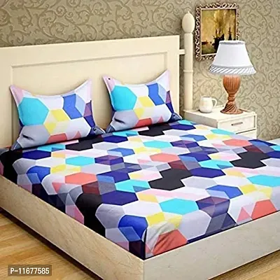Amvy Creation 144TC 3D Printed Polycotton Double Bedsheet with 2 Pillow Covers (Multicolour, Size 87 x 87 Inch)