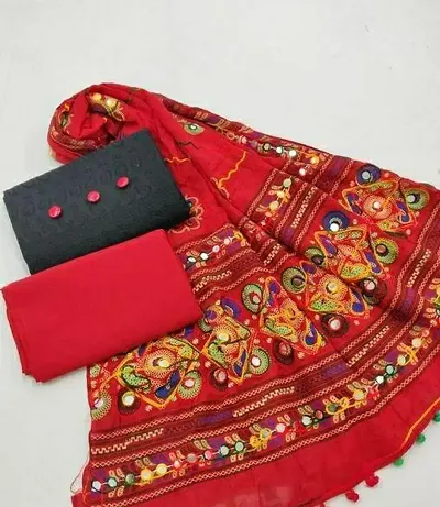 Beautiful Cotton Chikankri Dress Material with Dupatta