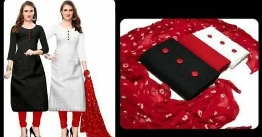 2 Top Cotton ChikanKari Dress Material With Dupatta Set