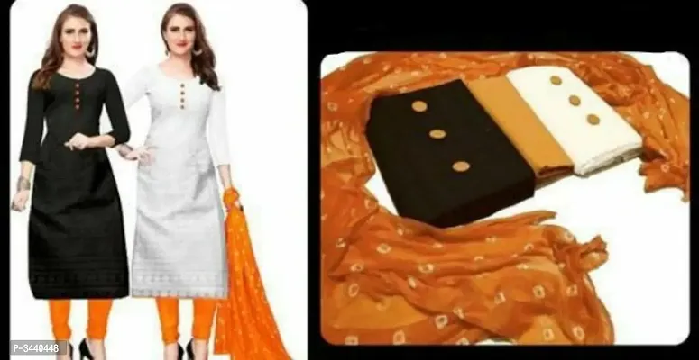 Women's Cotton Chikankari Work 2 Tops Dress Material With Dupatta