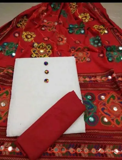 Cotton Dress Material With Mirror Embroider Dupatta