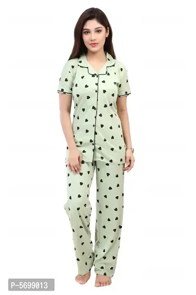 Stylish Cotton Polka Dot Printed Half Sleeves Night Suit Set-thumb0