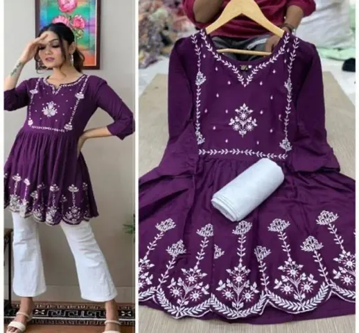 Fancy Cotton Kurta With Bottom Set For Women