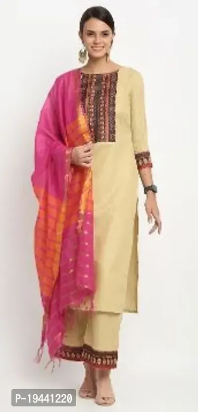 Stylish Women  Rayon Cotton Kurta, Bottom and Dupatta Set-thumb0