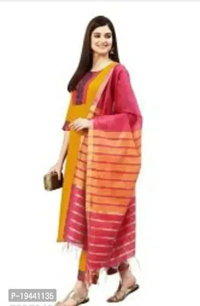 Stylish Women  Rayon Cotton Kurta, Bottom and Dupatta Set