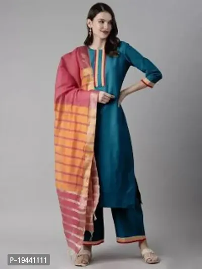 Stylish Women  Rayon Cotton Kurta, Bottom and Dupatta Set