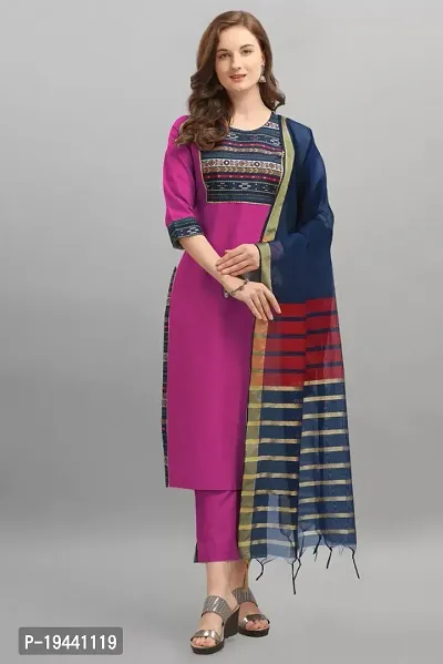 Stylish Women  Rayon Cotton Kurta, Bottom and Dupatta Set