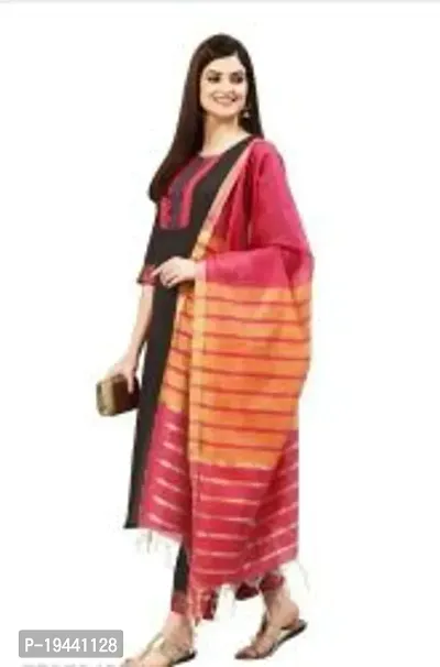 Stylish Women  Rayon Cotton Kurta, Bottom and Dupatta Set