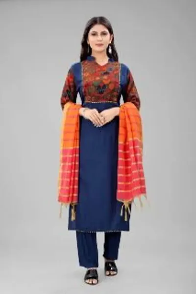 Rayon Cotton Kurta, Bottom And Dupatta Set