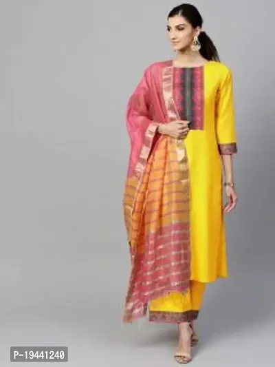 Stylish Women  Rayon Cotton Kurta, Bottom and Dupatta Set