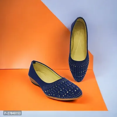 Elegant Navy Blue Synthetic Embellished Bellies For Women
