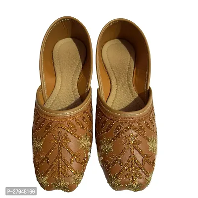 Elegant Brown Synthetic Embellished Bellies For Women