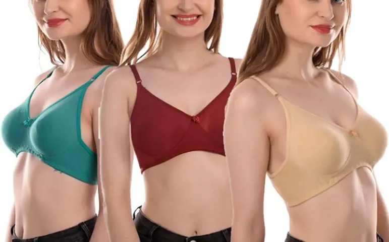 Multicolored Solid Regular Wear Bra Combo of 3