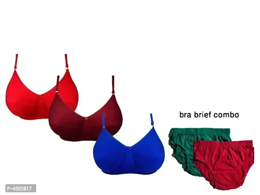 Women light Padded bra  brief combo pack of 5-thumb0