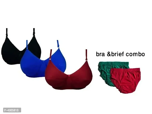 Women light Padded bra  brief combo pack of 5