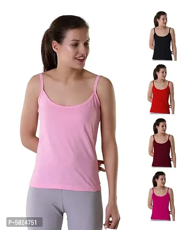 Women Cotton Blend Solid Camisole Combo pack of 5-thumb0