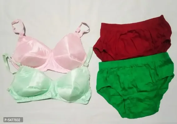 women pink lover satin padded bra brief set pack of 4