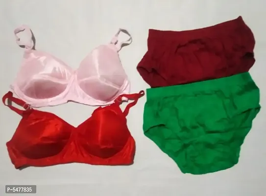 women pink lover satin padded bra brief set pack of 4