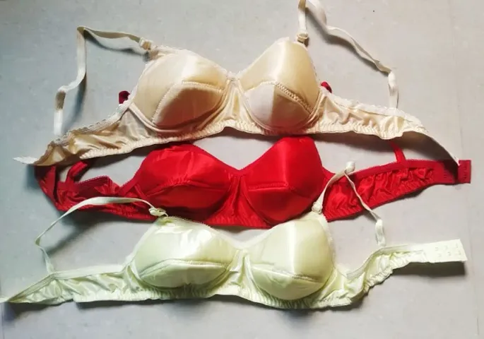 Fancy  Solid Satin Padded Bra Combo of 3