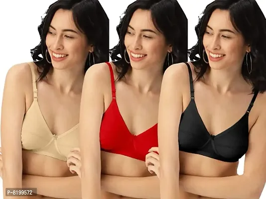 Classic Cotton Spandex Solid Non Padded Bras Pack of 3