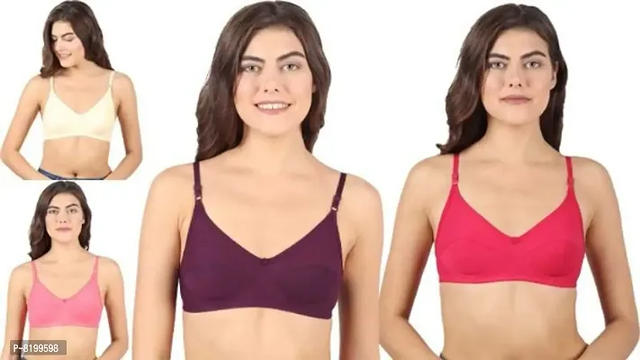 Classic Cotton Spandex Solid Non Padded Bras Pack of 4