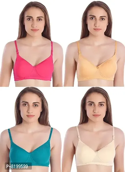 Classic Cotton Spandex Solid Padded Bras Pack of 4-thumb0