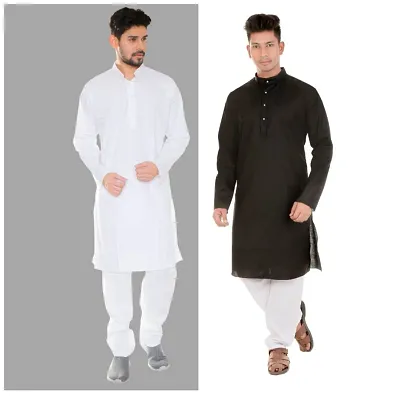 (Pack of Two) Trendy Solid Cotton Kurta Sets For Men
