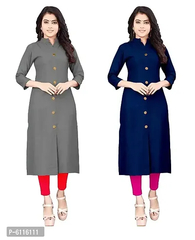 FANCY RAYON A-LINE STRAIGHT KURTA  GREY AND BLUE COMBO-2-thumb0