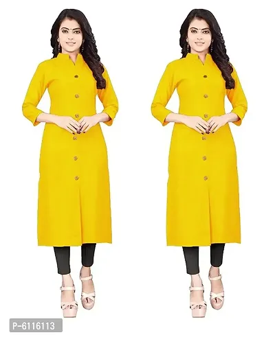 FANCY RAYON A-LINE STRAIGHT YELLOW KURTA COMBO-2