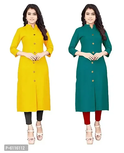 FANCY RAYON A-LINE STRAIGHT  YELLOW and AQUA BLUE KURTA COMBO-2