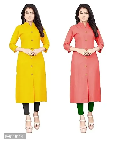 FANCY RAYON A-LINE STRAIGHT YELLOW and PINK KURTA COMBO-2