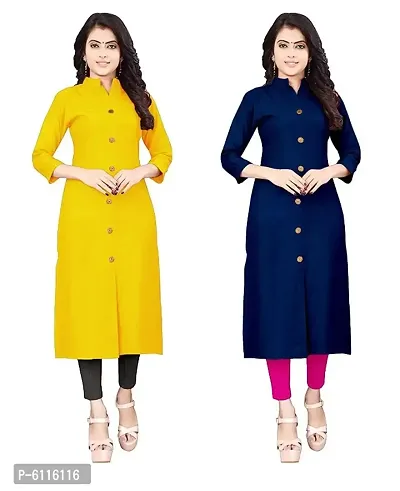 FANCY RAYON A-LINE STRAIGHT  YELLOW and NEVY BLUE KURTA COMBO-2