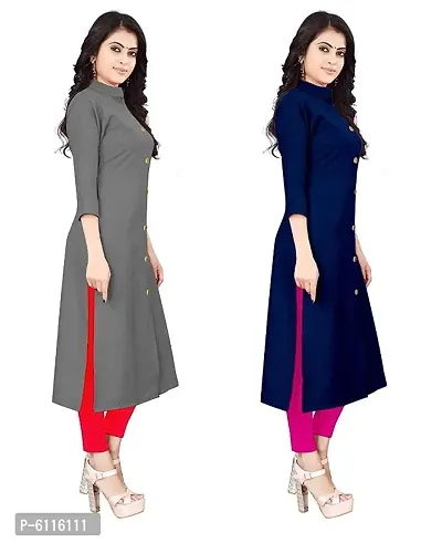 FANCY RAYON A-LINE STRAIGHT KURTA  GREY AND BLUE COMBO-2-thumb2