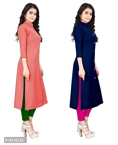 FANCY RAYON A-LINE STRAIGHT PINK and NEVY BLUE KURTA COMBO-2-thumb2