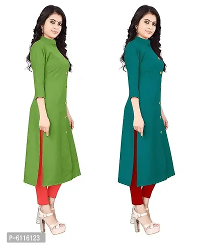 FANCY RAYON A-LINE STRAIGHT  GREEN and AQUA BLUE KURTA COMBO-2-thumb3