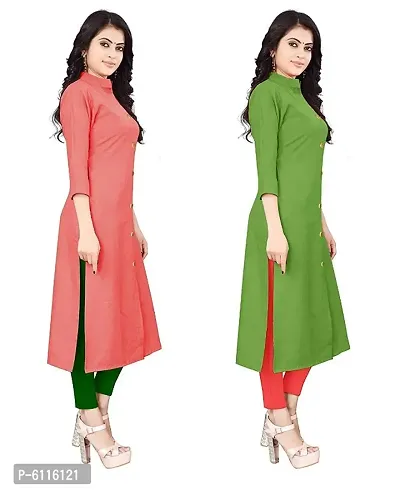 FANCY RAYON A-LINE STRAIGHT PINK and GREEN KURTA COMBO-2-thumb3