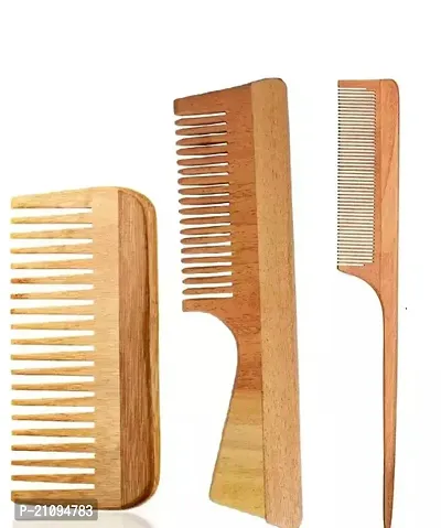 Stylish Women Brown Wooden Hair Combs (Pack-3)