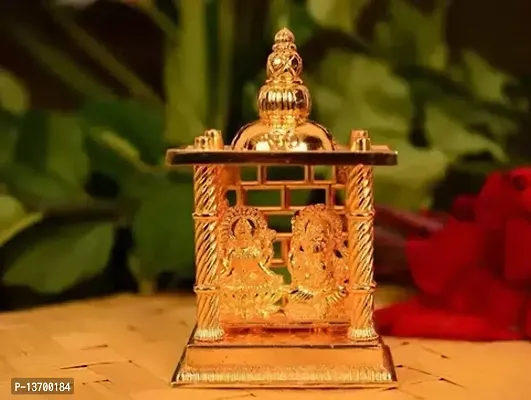 Rudrakhsham Creation Metal Gold Plated Finish Laxmi Ganesha Mandir Statue-thumb0