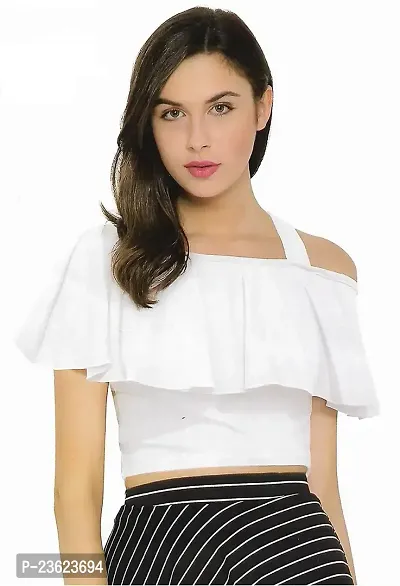D-Butterfly Polyester One Shoulder Crop Top for Women | Stylish Knitted Short Top for Girls-XL.