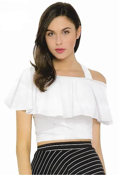 D-Butterfly Polyester One Shoulder Crop Top for Women | Stylish Knitted Short Top for Girls-XL.