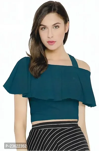 D-Butterfly Polyester One Shoulder Crop Top for Women | Stylish Knitted Short Top for Girls-XL.-thumb0