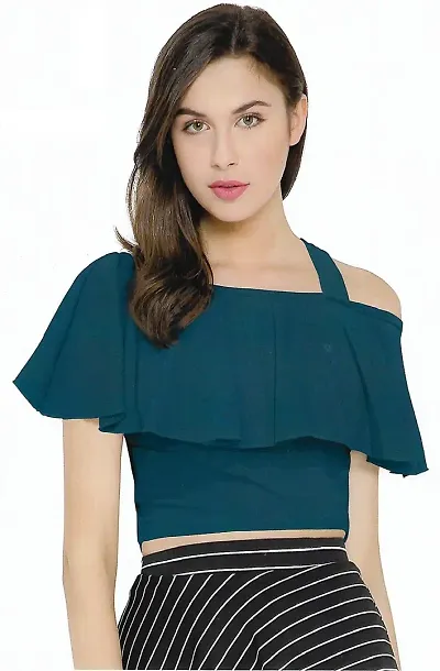 D-Butterfly Women?s Polyester One Shoulder Crop Top | Stylish Casual?Short?Top for?Girls.
