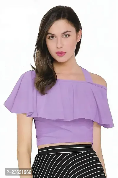 D-Butterfly Polyester One Shoulder Crop Top for Women | Stylish Knitted Short Top for Girls-Large.-thumb0