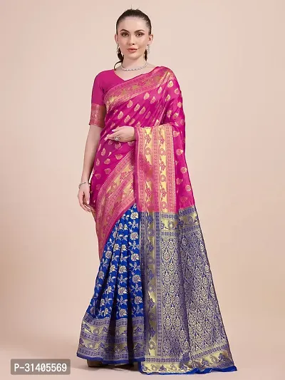 Stylish Magenta Jacquard Saree With Blouse Piece For Women-thumb0