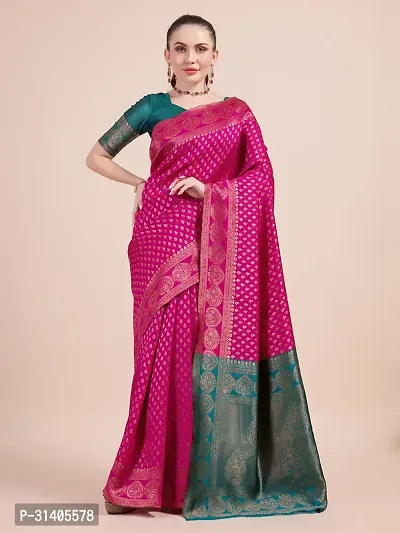 Stylish Pink Jacquard Saree With Blouse Piece For Women-thumb0